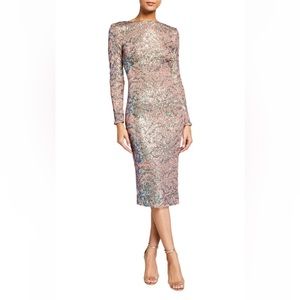 Dress the population Emery Sequin Boat Neck Low Back Long Sleeve Bodycon dress